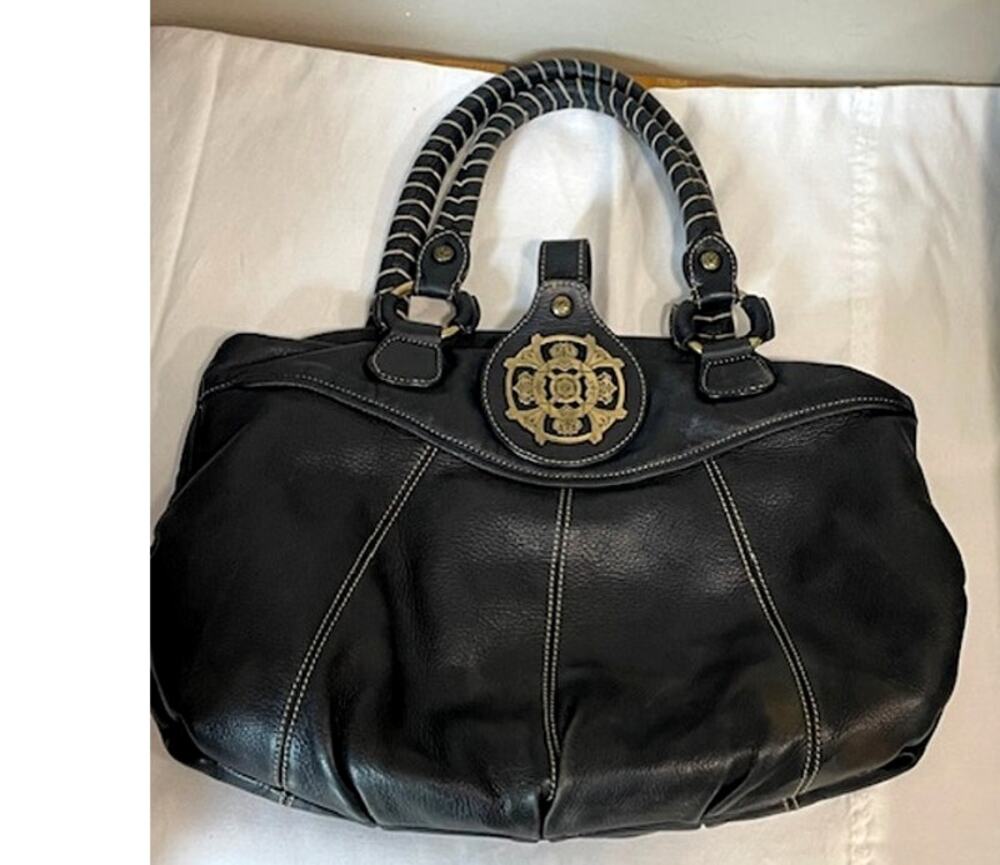 Kate Landry Black Leather Shoulder Bag Buckle Boho Purse